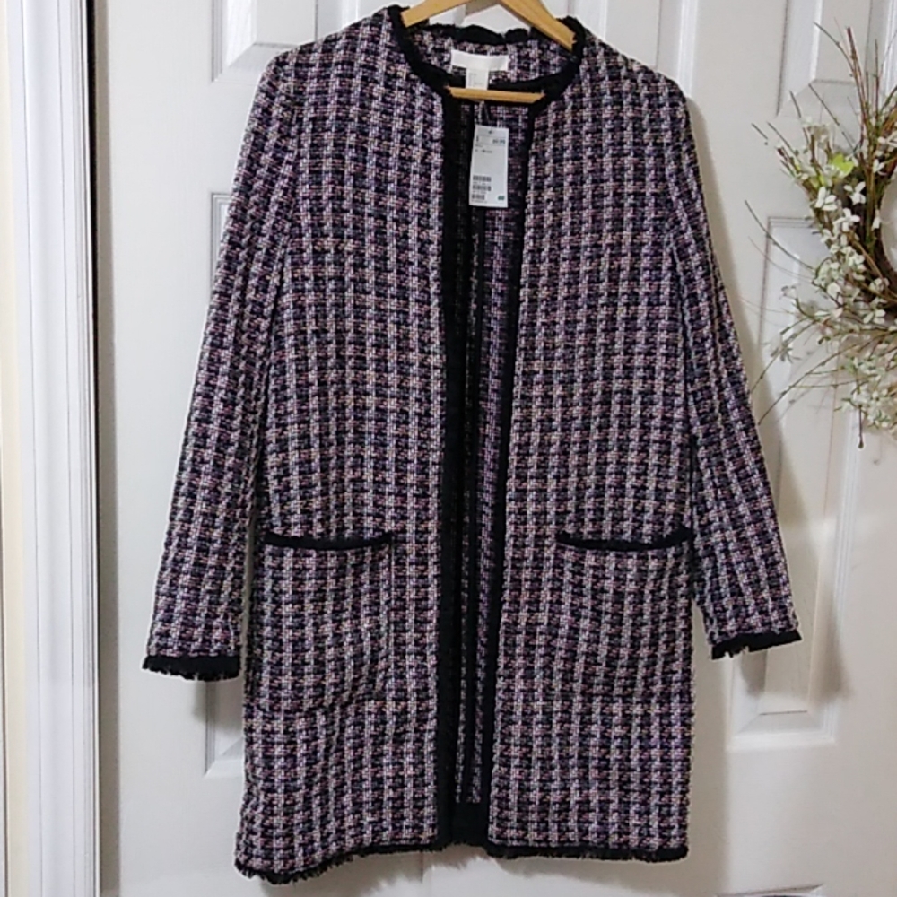 Open front long coat in tweed-like fabric size 6